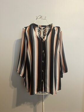 Maurices Black, White & Rust Striped Button-Front Blouse